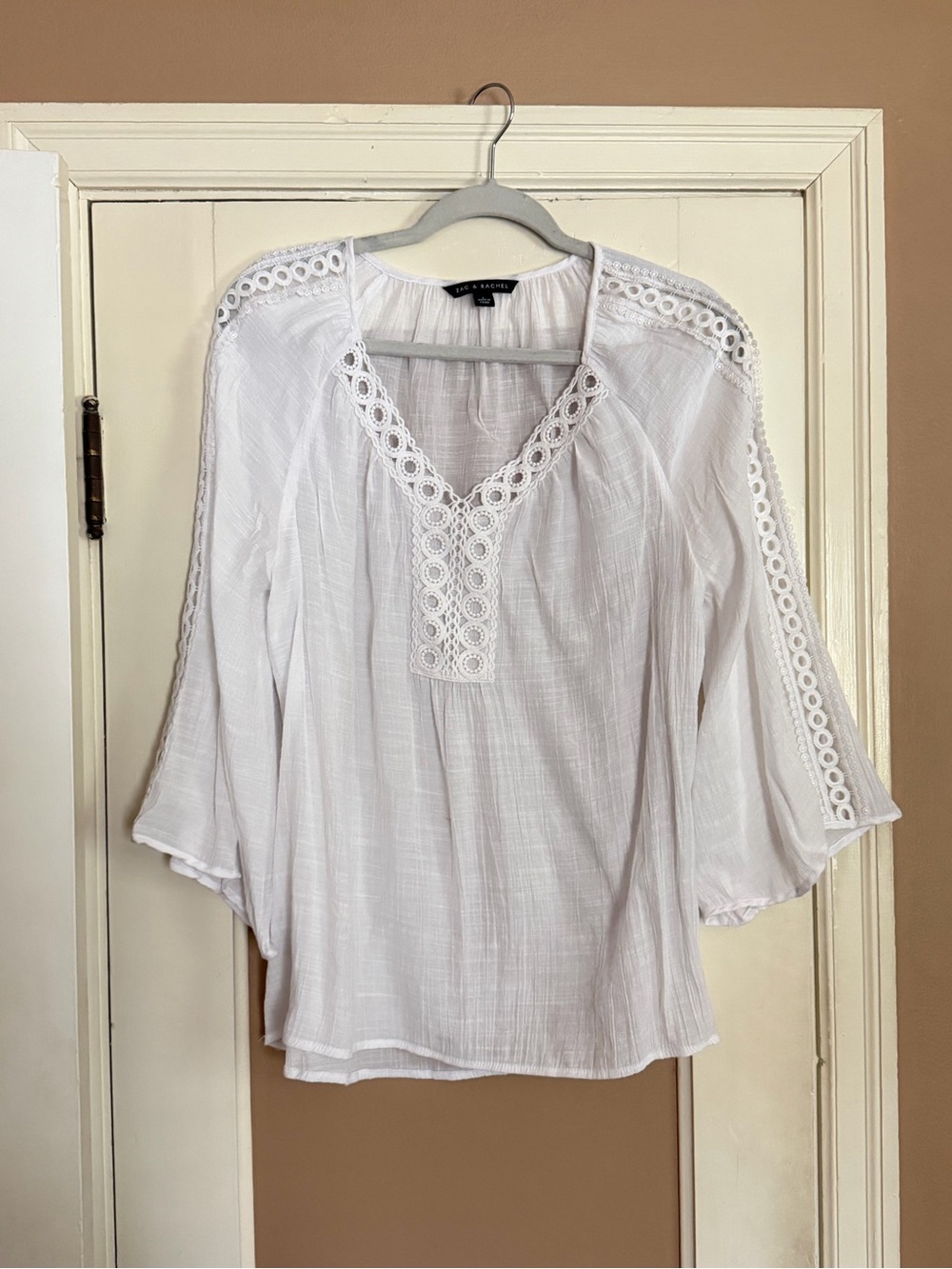 Zac & Rachel White Eyelet Trim Peasant Top